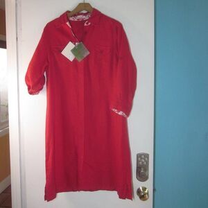 NEW! D. Sport Womens Size 10 Red Linen Shirt Dress 42B 39W 47H  New with Tags
